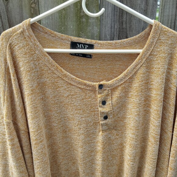Buckskin long sleeve Henley w/ black pearl buttons shirt. MVP - Picture 3 of 5